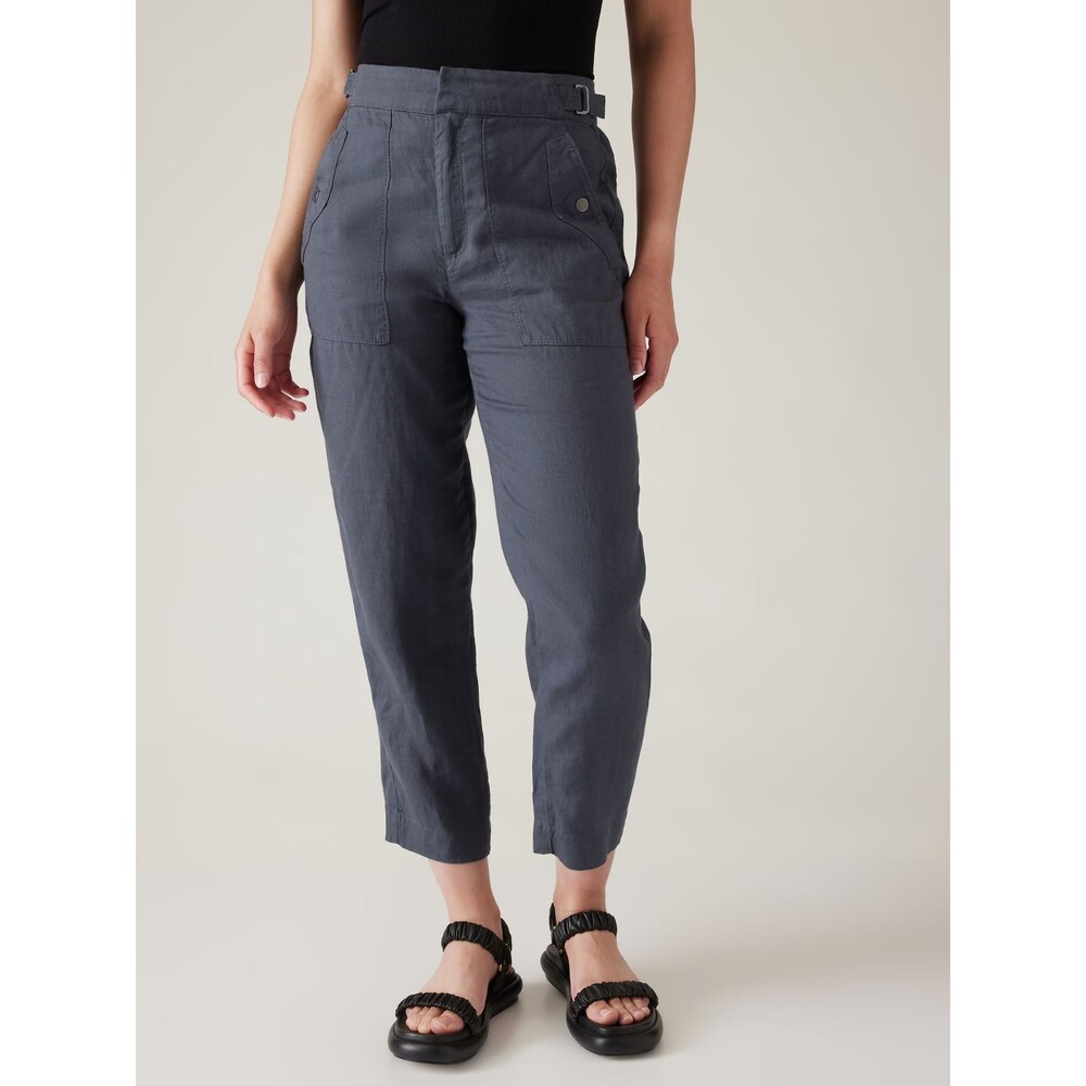Athleta Voyager 100% Linen Pants Womens Size 6 Granite Blue 586941 Elastic Waist
